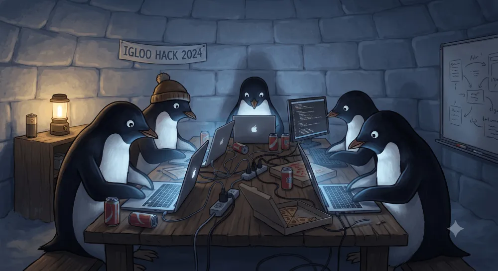 Pinguine, die bei einem Hackathon coden